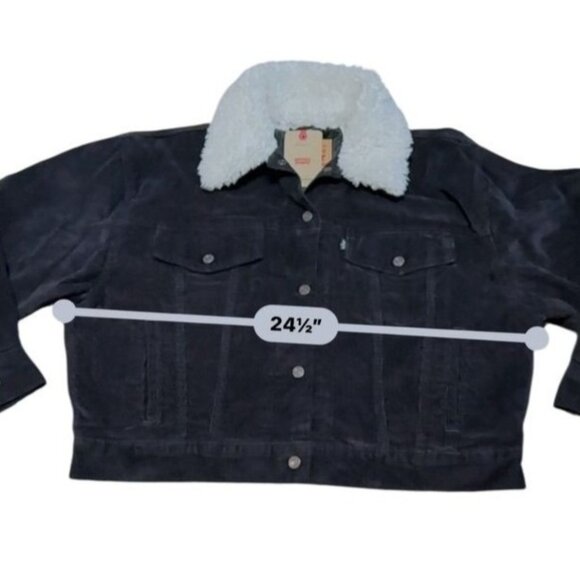 Levi Strauss Women Corduroy Crop Trucker Jacket With Sherpa Collar Size L NWT - Picture 3 of 8